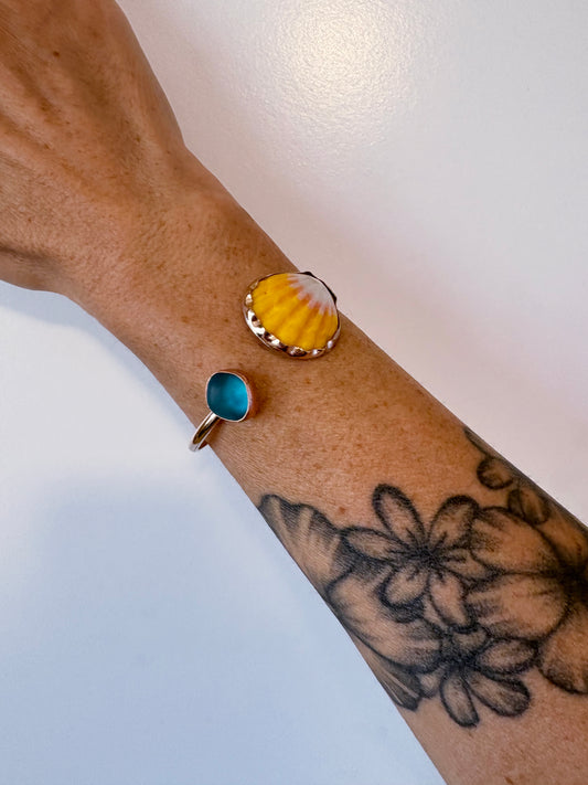 Sunrise Shell + Turquoise Sea Glass cuff