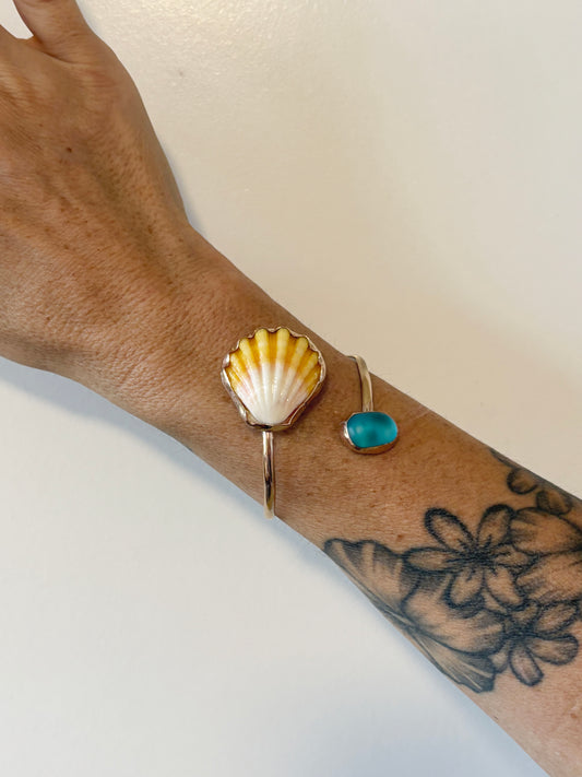 Sunrise Shell + Turquoise Sea Glass wrap cuff