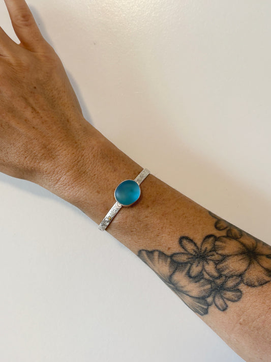 Massive Blue Sea Glass Floral cuff
