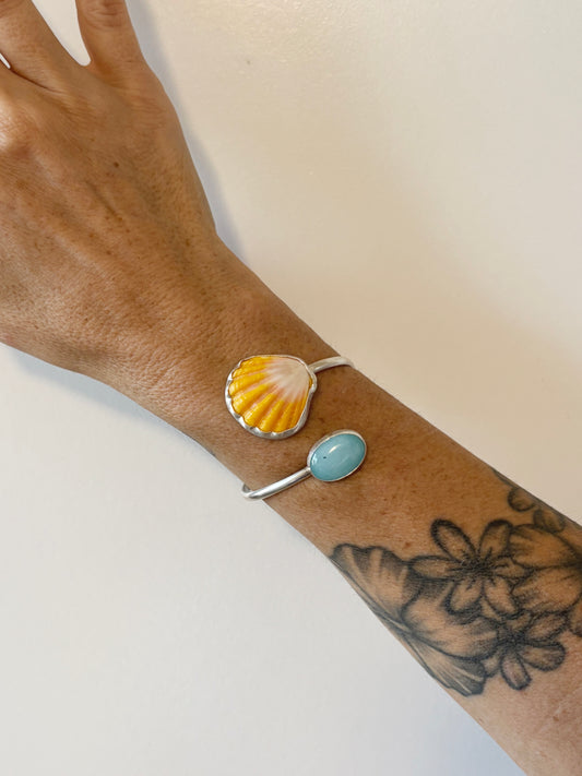 Sunrise Shell + Blue opal wrap cuff