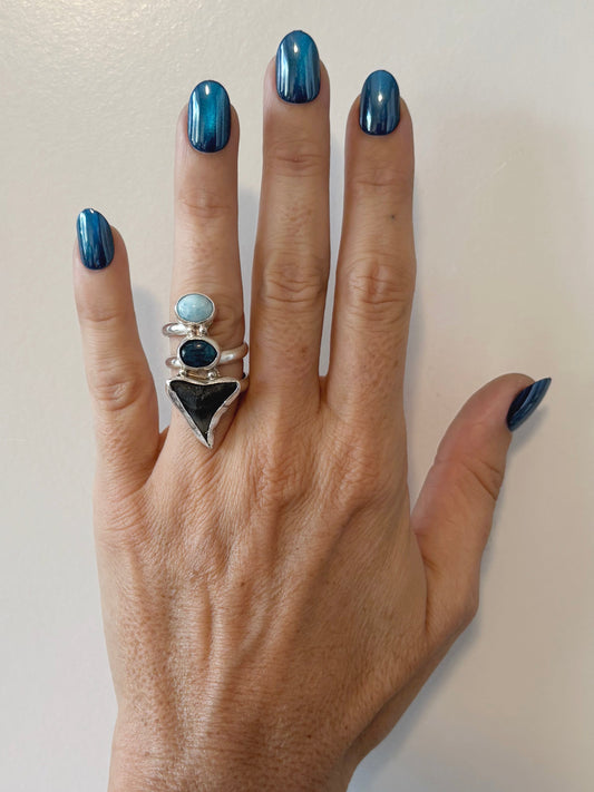 Shark Tooth + Blue Opals wrap Size 7